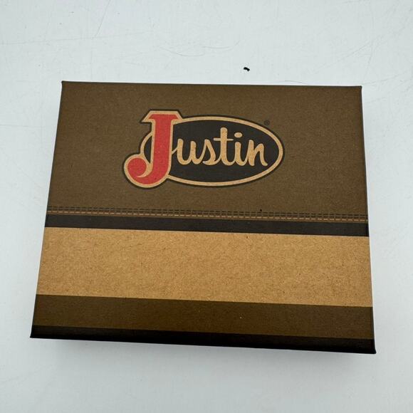 Justin Slim Bifold RFID Wallet Genuine Leather Western Stitch Brown Gift Box NIB - Picture 5 of 9